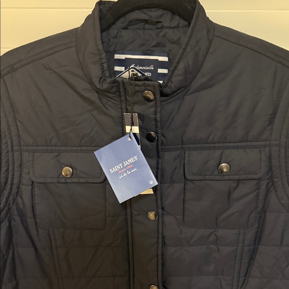 Saint James Mademoiselle Navy Quilted Vest with beautiful stripes on lining. 14 - Picture 3 of 14